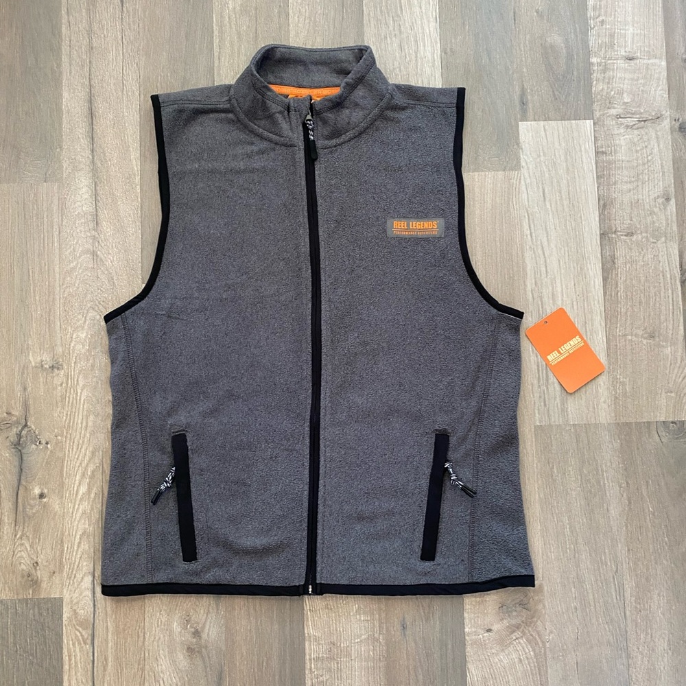 Reel Legends Vest Men's Small Grey Fleece Sleeveless Outdoors Casual Men's NEW